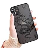 Ownest Compatible for iPhone 12 [Not Fit 12 Pro 6.1'] Case for Clear Animal Dragon Cartoon Pattern Frosted PC Back 3D and Soft TPU Silicone Shockproof Protective Case for iPhone 12-Black-H