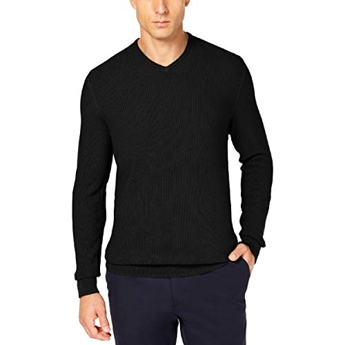 Tasso Elba Mens Seed Stitched Supima Cotton Sweater Black L