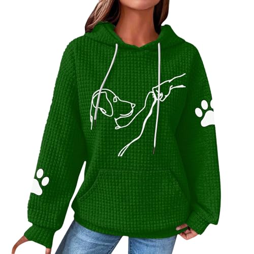 Kapuzenpullover Damen,Hoodie Damen Sweatshirt Frühling Pullover Kapuzenpullover Mit Hundemotiv Bequemes Kängurutasche Lässiger Stil Für Und Teenager Klamotten（04-Dunkelgrün,S）