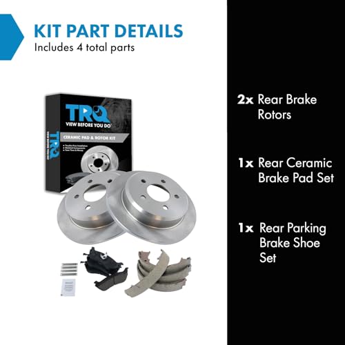 Image of TRQ Rear Brake Pad and Rotor Set Ceramic Parking Brake Shoe Compatible with 1996-2002 Ford Crown Victoria Lincoln Town Car Mercury Grand Marquis