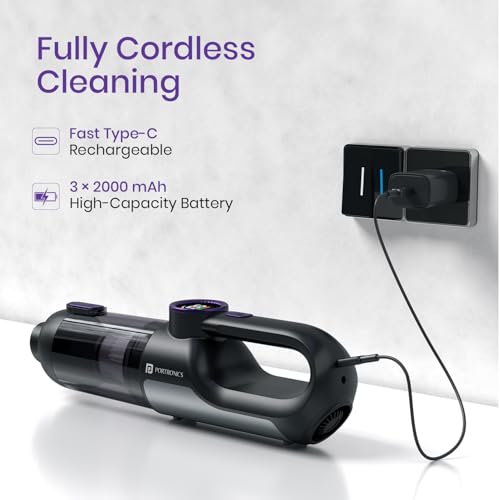 Image of Portronics MopCop Prime, 2-in-1 Cordless Handheld HEPA Vacuum Cleaner & Air Blower, 17000Pa Powerful Suction, 70000 RPM Brushless Motor, Type-C Rechargeable, Car & Home Cleaning Kit with Attachments