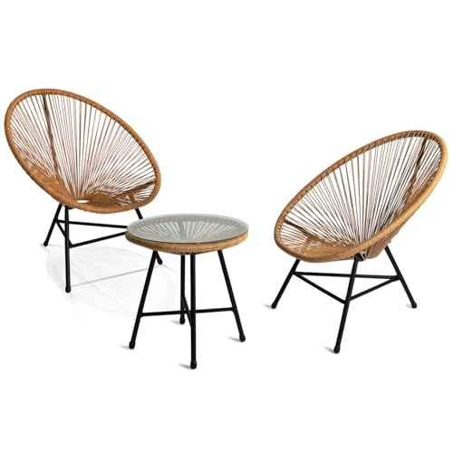 IDMarket – Salon de Jardin Izmir Table et 2 fauteuils Oeuf Cordage Effet rotin