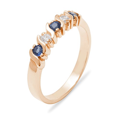 LetsBuyGold Solid .417 10k Rose Gold Real Genuine Sapphire & Diamond Womens Eternity Band Ring (0.11 cttw, H-I Color, I2-I3 Clarity)