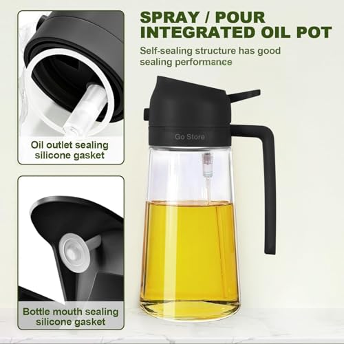 Image of GO STORE 500 Ml Oil Spray Bottle for Cooking, Premium Glass 2 in 1 Oil Dispenser and Sprayer for Kitchen Containers with Nozzle for Air Fryer, Roasting and Frying