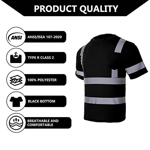 Fonirra Hi Vis Safety T Shirt For Men Class 2 Ansi Reflective High Visibility Short Sleeves Work Shirt (Black,2Xl) #TOP4