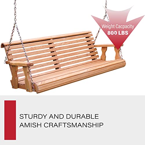 Amish Casual Heavy Duty Wooden Roll Back 5 Foot Porch Swing In Cedar Stain thumb #4