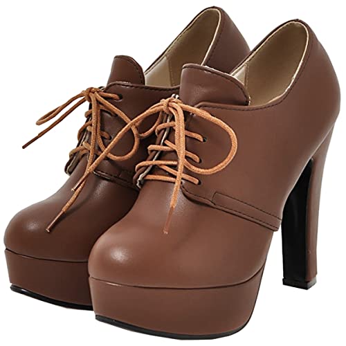 Betastella Women's Chunky Platform Booties Lace Up High Block Heel Ankle Boots