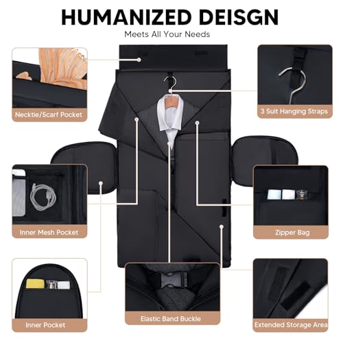 Convertible Garment Bags for Travel, Suit Bag Travel Carry on Garment Bags, Shoe Pockets Carry on Garment Bags for Airplanes, 45L Garment Bags for Hanging Clothes, Beige4