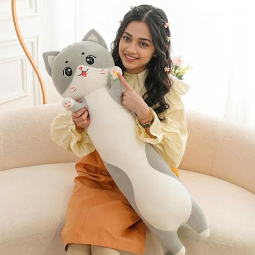Image of Charming Long Cat Plush Cushion Soft Toy Pillow for Kids Adults Home Decoration
