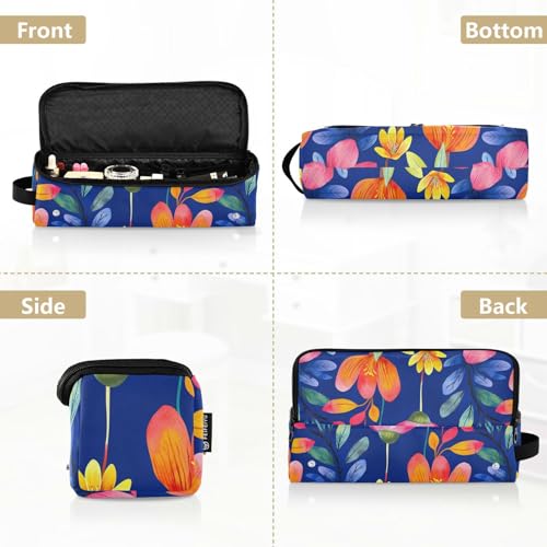Cartoon Flowers Blue Hot Hair Tools Travel Bag con almohadilla resistente al calor, impermeable para planchas y rizadores de pelo, organizador portátil miniatura 5