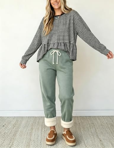 Image of Yeokou Women's Warm Sherpa Lined Athletic Sweatpants Joggers Fleece Pants