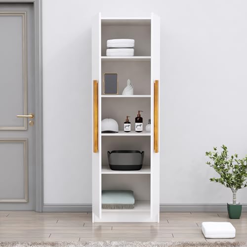 Image of Bniture Wooden Almirah for Clothes, Door for Bedroom, 2 Door Wardrobe with 4 Shelves Huge Storage Space (46D x 60W x 182H CM) | 3 Year Warranty (Frosty White)