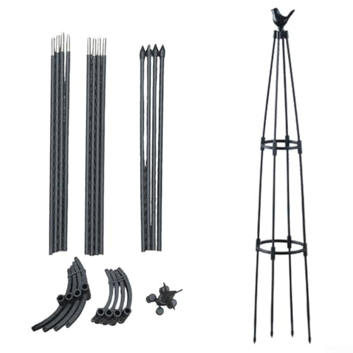 Zilimontt Obelisco de soporte para plantas de jardinería en forma de torre con estructura de tubo de hierro recubierto de plástico para rosas trepadoras, guisantes dulces y tomates, flor de 130 cm de