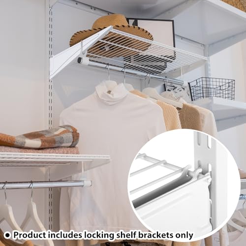 Image of Wonderjune 2 Pcs Adjustable Locking Shelf Bracket 16 Inch Shelf Brackets Heavy Duty Wire Shelving Brackets for Deep Wire Shelving Double Track System (White)