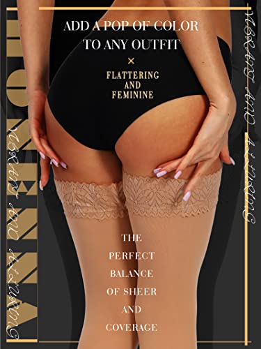 Image of HONENNA Semi Sheer Stay Up Lingerie Thigh High Stockings Lace Top Size A-F