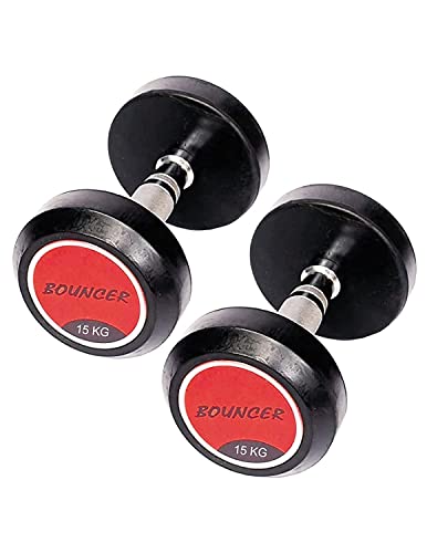 SE Rubber Coated Red, Black Professional Bouncer Fixed Dumbbells for Health and Fitness, 2.5 kg (Pack of 2)