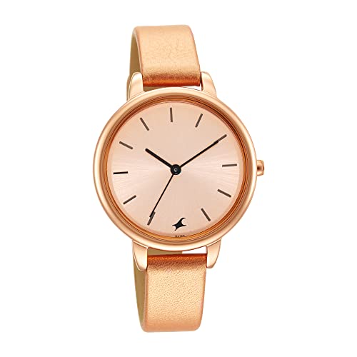 Image of Fastrack Glitch Quartz Analog Rose Gold Dial Peach Leather Strap Watch for Girls - NT6234WL01