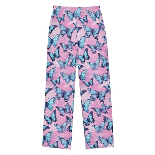 Butterfly Long Pajama Pants Elastic Waist PJ Bottoms with Pockets S A1105172