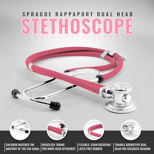 ASA TECHMED Medical Starter Kit – Stethoscope, Durable Blood Pressure Monitor, EMT Shears & Protective Carrying Case – Ideal for Healthcare Students & Professionals, Pink