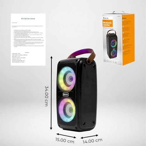 Denver BTV-230 Bluetooth Lautsprecher mit RGB Lichteffekten und Akku