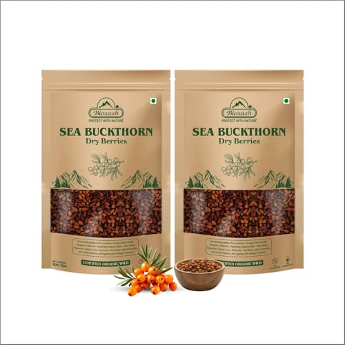Image of Biosash Sea Buckthorn Dry Berries 200G (100g*2) - Sun Dried Seabuckthorn Berries With Vitamins , Antioxidants , Natural Dried Sea Buckthorn Berry , Omega 3 6 7 & 9 | Helps in immunity, Heart , Liver health