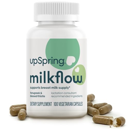 Image of UpSpring Milkflow Lactation Supplement Capsules for Milk Supply Increase, Breastfeeding Supplements Capsules with Fenugreek & Blessed Thistle, Non-GMO, Lactation Support 100 Vegan Capsules