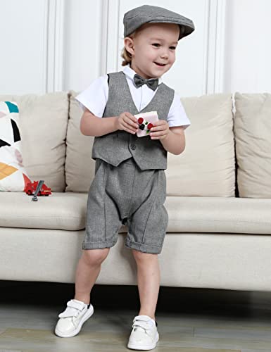 Image of A&J DESIGN Baby Suits for Boys Infant Gentleman Outfits Dress Clothes Summer Suspenders Wedding Formal Grey 6-9 Months