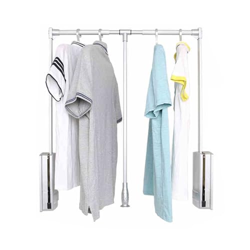 Barra de Armario abatible, Organizador con Capacidad de Peso de 20 kg, Lateral con amortiguación bidireccional, Barra de Armario de Acero Inoxidable Ajustable y(White,660-890mm)