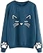 Price comparison product image NPRADLA Women Casual Tops Cat Print Long Sleeve Hoodie Sweatshirt Hooded Pullover Blouse (S, ZZ-Navy)