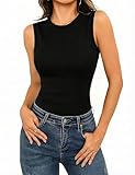 Totatuit Top Damen Rundhals Oberteile Slim Fit Basic Tanktop Stretch Elegant Shirt Ärmellos Sexy Casual Einfarbig