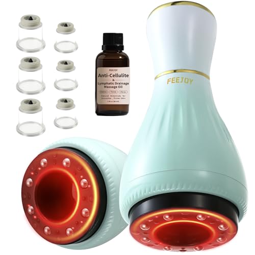 FEEJOY Electric Cupping Kit for Massage Therapy with Heat – Cellulite Massage Tool, Lymphatic Drainage Massager, Pain Relief for Back, Neck & Shoulders – Moving & Static Cupping Set for Body Sculpting