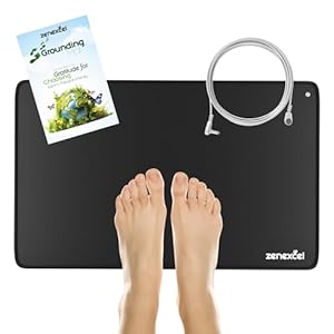 Zenexcel Grounding Mat for Feet – 24″x16″ Premium Conductive Carbon Earthing Pad to Improve Sleep, Energy, Inflammation, Wellness & Balance w/ 15ft Grounding Cord – Earthing Indoors Home, office, desk