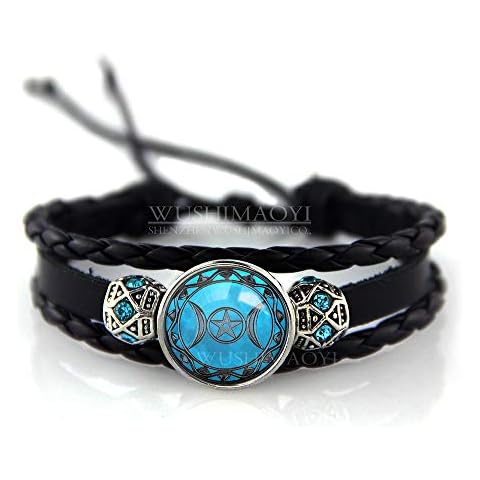 WUSHIMAOYI Triple Moon Goddess Bracelet Moon Goddess Jewelry Wiccan jewelry Moon Bracelet Braid Leather Bracelets Women's Wrap Bracelets Birthday Gift Cover