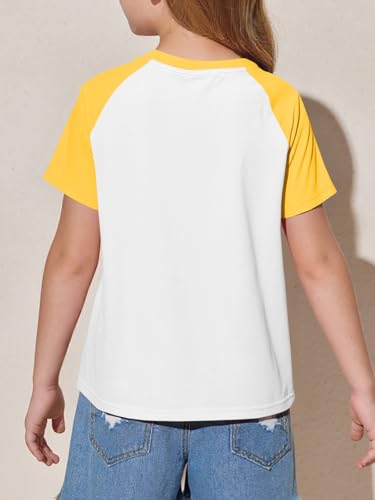 Image of Imily Bela Kids Girls T Shirts Casual Raglan Short Sleeve Crewneck Color Block Summer Tees 5-14 Years