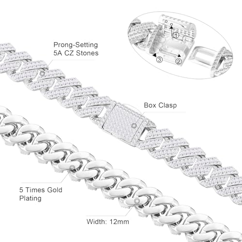 KRKC&CO Iced Out Cuban Link Chain for Men – 12mm Miami Cuban Necklace, 14K Gold Plated with Bling 5A+ CZ Stones, Diamond Luxury Hip Hop Jewelry3