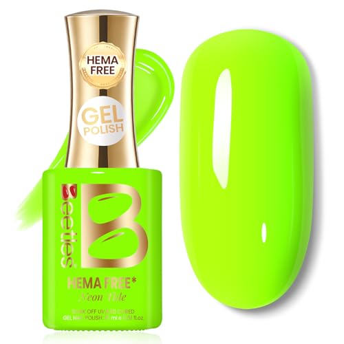 Image of Beetles Neon Green Gel Nail Polish - NeonTide 15ML Full Size /0.51Fl Oz, HEMA-Free Gel Nail Polish,Soak Off UV LED Lamp Nails Art, Manicure Salon DIY