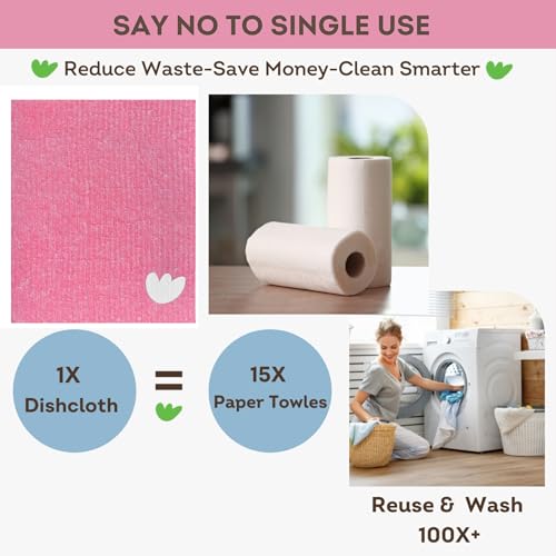 Image of EKOH Swedish DishCloths for Kitchen, Pink, 12 Pack | Reusable Paper Towels Cellulose Sponge, Microfiber Alternative Dish Cloth