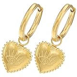 IMIKEYA Pendientes de Corazón Colgantes para Mujer, Diseño de Ojos, Acero Inoxidable Dorado, 1 Par, Accesorios para San Valentín, Joyas Románticas para Ocasiones Diarias y Fiestas