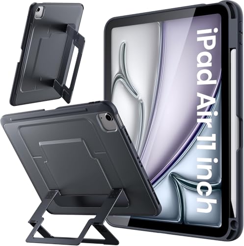 Image of Metal Stand Back case for iPad Air 11 M4 /M3 /M2 & iPad Air 10.9 inch 5th /4th Gen, iPad Pro 11 2022 /2021 4th /3rd Gen Smart Back Case with Stable Stands with Pencil Holder, Black
