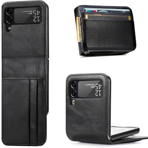 CCSamll for Samsung Galaxy Z Flip 4 Wallet Case with Card Holder, Business Style Premium Leather for Women Men Protective Phone Case Cover for Samsung Galaxy Z Flip4 5G DK Black