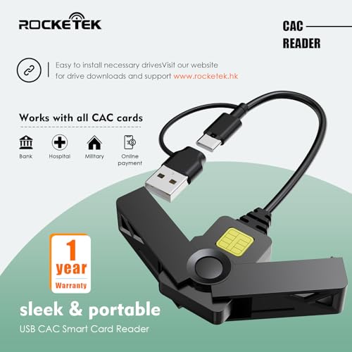 Image of CAC Card Reader 2 in 1 USB /Type C Dual Connector, DOD Military USB Common Access CAC Reader Type C Smart Card Reader Compatible with Windows, Mac OS Mini Fold Plug and Play Black