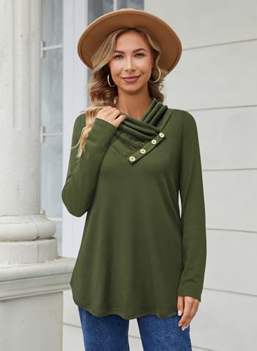 Image of Bulotus Womens Turtleneck Sweaters Ribbed Knit Split Cowl Neck Tunic Sweaters