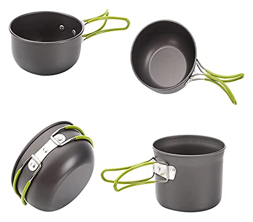 Batterie de cuisine portable et légère avec ustensiles de camping poignée verte