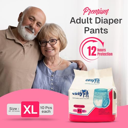 Image of Easyfit Adult Diaper Pants | 10 Count (Extra Large) | Waist 35-60 inch (88-152 cm) | Unisex | Leak Proof | Wetness Indicator | Overnight Protection | Elastic Waist | Anti-Bacterial Absorbent Core
