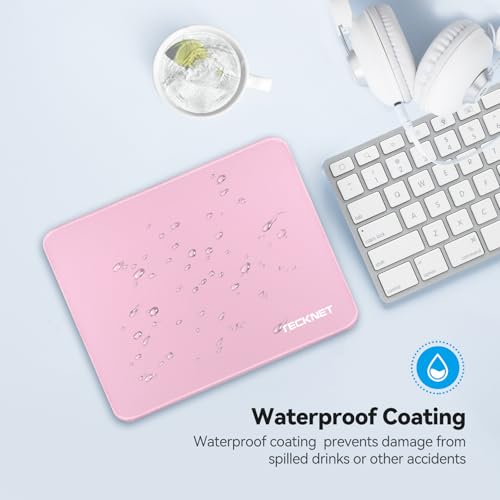 Image of TECKNET Mouse Pad with Anti-fray Stitchin, Waterproof Surface & Non-Slip Rubber Base with Stitched Edges Gaming Mouse Mat for Laptop,Compatible with Laser and Optical Mice - Pink