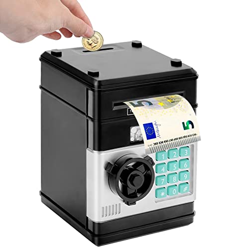 Pup Go Spardose für Kinder, Upgrade großes Volumen, elektronisches Passwort, Sparschwein, ATM-Spardose, Bargeld, Münzen, Spardose für Jungen und Mädchen im Alter von 3-12 (A-Schwarz) Cover