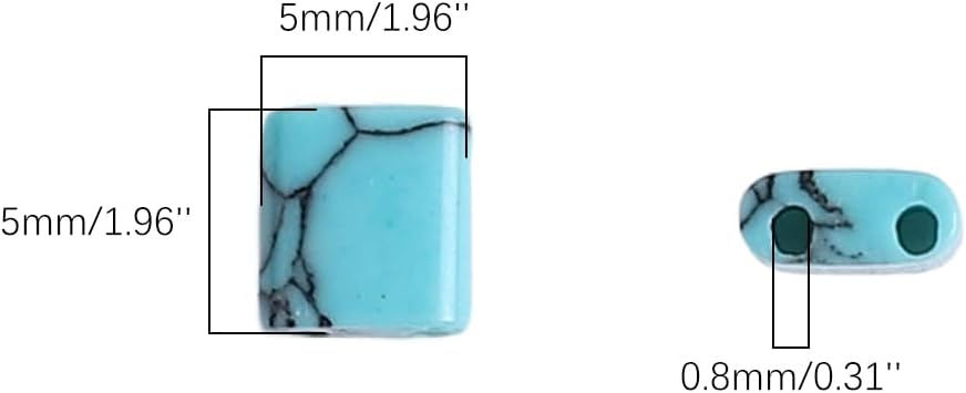 Natural Blue Turquoise Stone Tila Beads 5x5mm Square 2-Hole Spacer Beads for DIY Bracelet Earring Making 15"/Strand - Image 4
