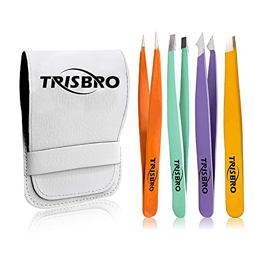 Tweezers Set - Precision Tweezers For Ingrown Hair removal, Professional Eyebrow Tweezers for women - Facial Hair and Splinter Blackhead Removal - Tweezers Set of 4. Multi Color