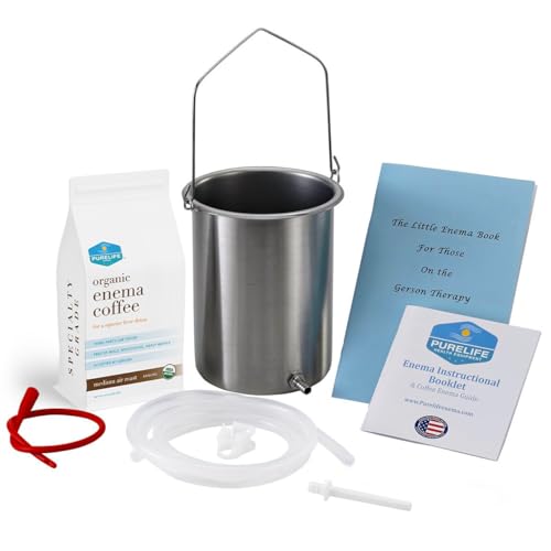 Purelife Coffee Enema Kit - Made in The USA Enema Bucket - Medical Grade Silicone Enema Hose - Non Toxic