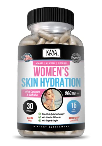 Kaya Naturals Skin Hydration Vitamins – Female Pills – Skin Enhancer Capsules – Skin Hydration Booster for Women – Promotes Increased Energy, Mood & Stamina – Reduction in Dryness – 30 Veggie Capsules